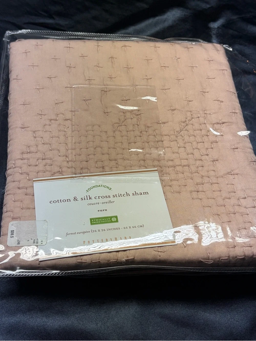 NWT Pottery Barn Foundations Euro Sham 26x26 Cotton Silk Cross Stitch